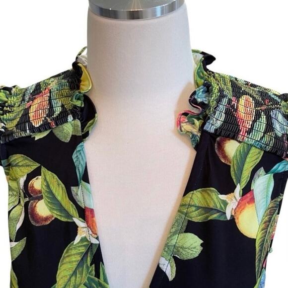 Hale Bob Women's Faux Wrap Ruched Smocked Shoulder Bodycon Mini Dress Tassle Tie - Picture 4 of 12